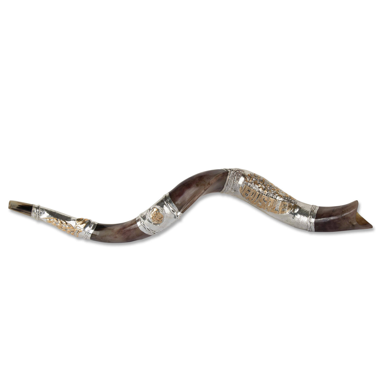 Sterling Silver Plated Yemenite Kudu Shofar - Jerusalem Design (Choice of Sizes)