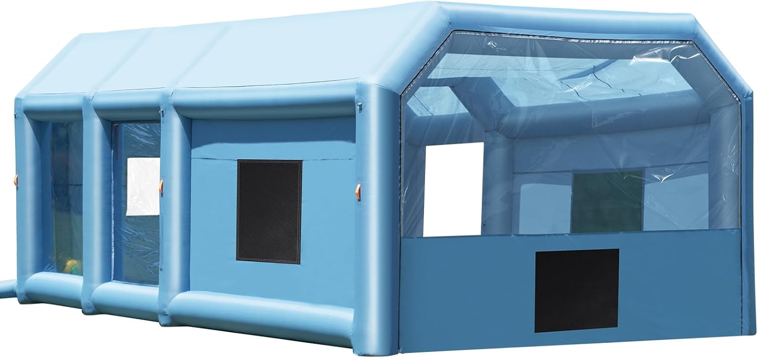 VEVOR Inflatable Paint Booth, 23 x 13.1 x 9 ft Inflatable Spray Booth, with 750W+480W Powerful Blowers and Air Filter System, Large Motorcycle