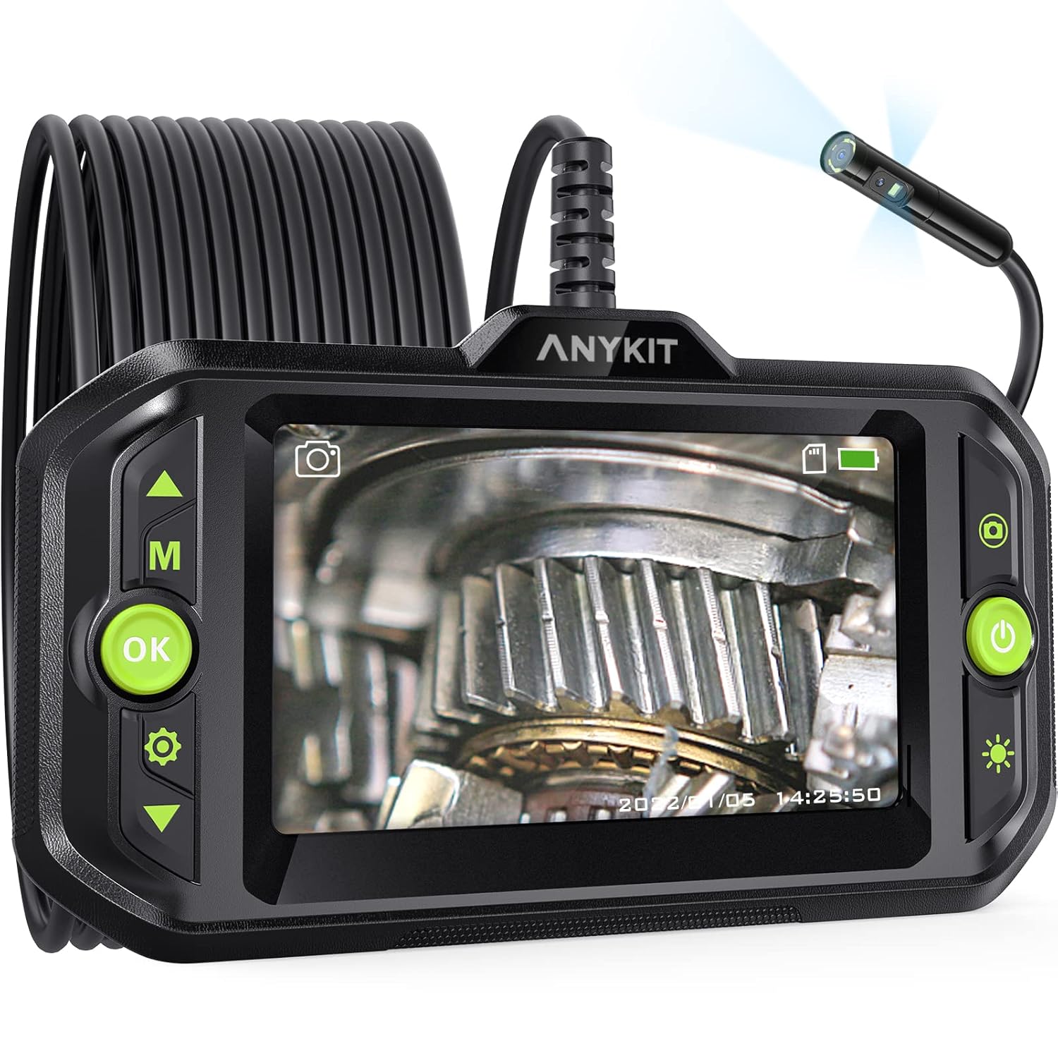 Triple Lens Endoscope, Anykit 1080P Borescope Inspection Camera with 6 LED Lights, Waterproof Snake Camera with 4.3 Inch Screen