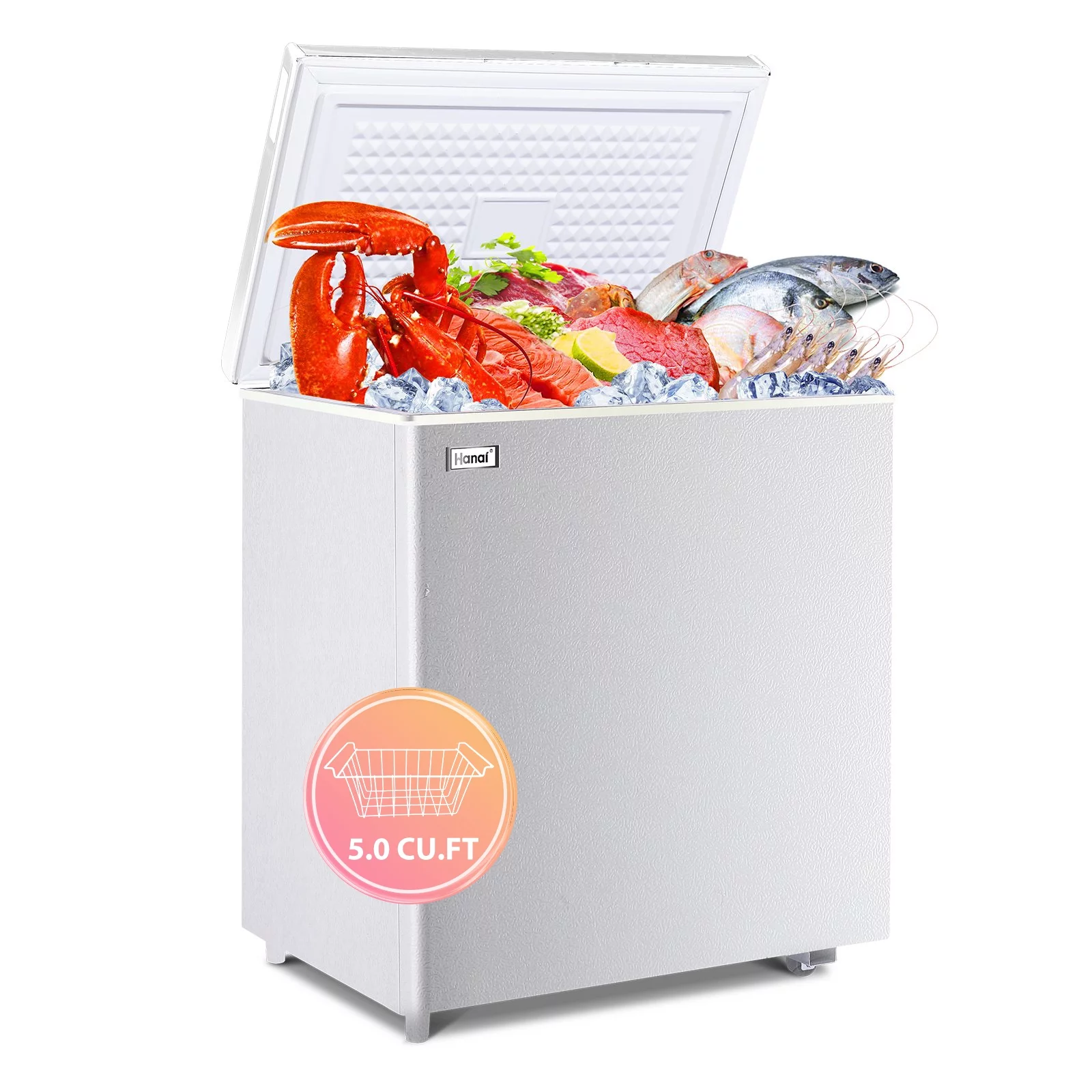 WANAI Chest Freezer 5.0 Cu Ft,Small Chest Freezer,Upright Single Door Refrigerator,White