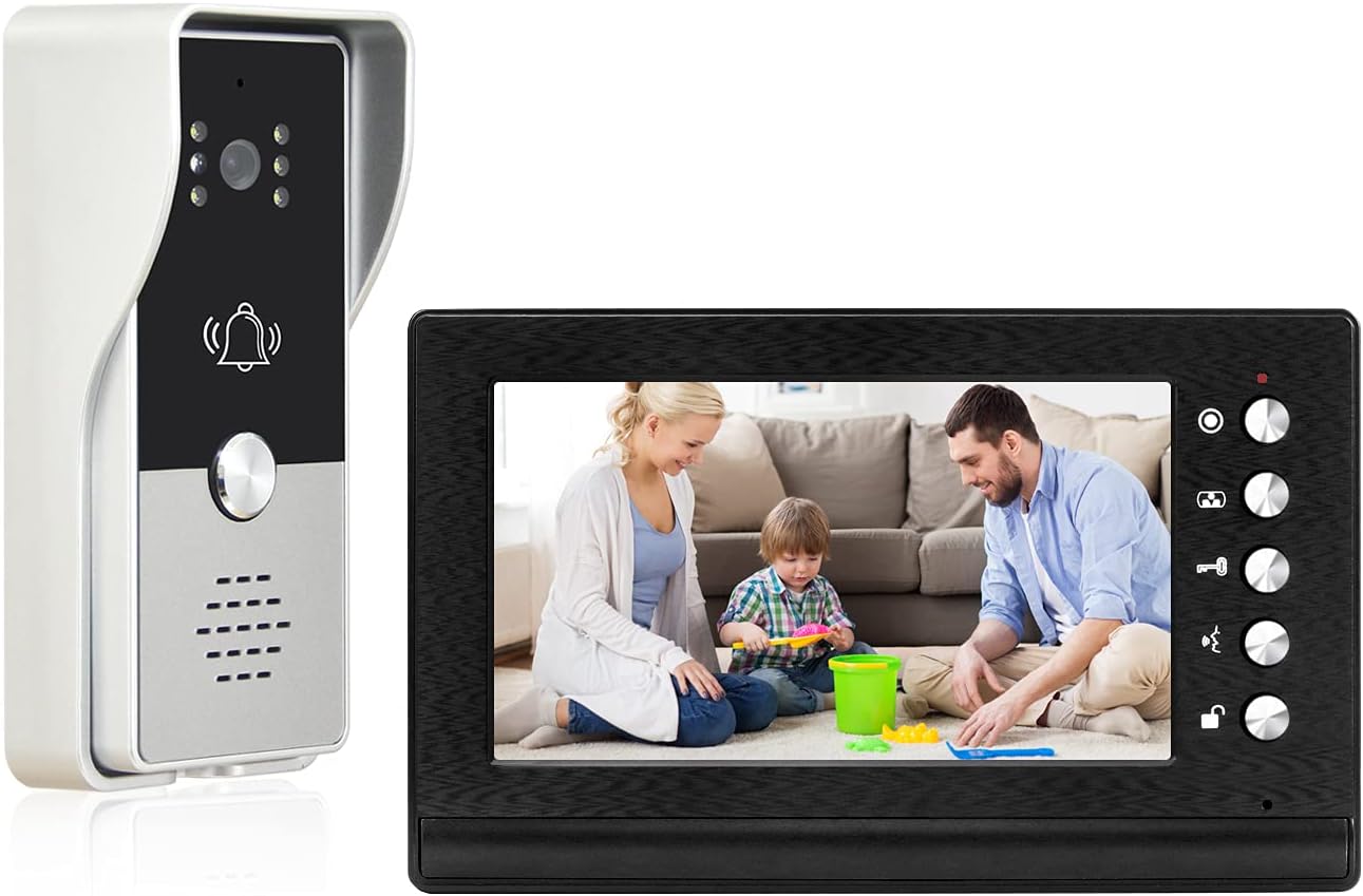 TONCONT Video Intercom System, 7 Monitor Video Doorbell Visual Door Phone Kits, Wired Video Door Entry System, IR Night Vision Camera, Unlock