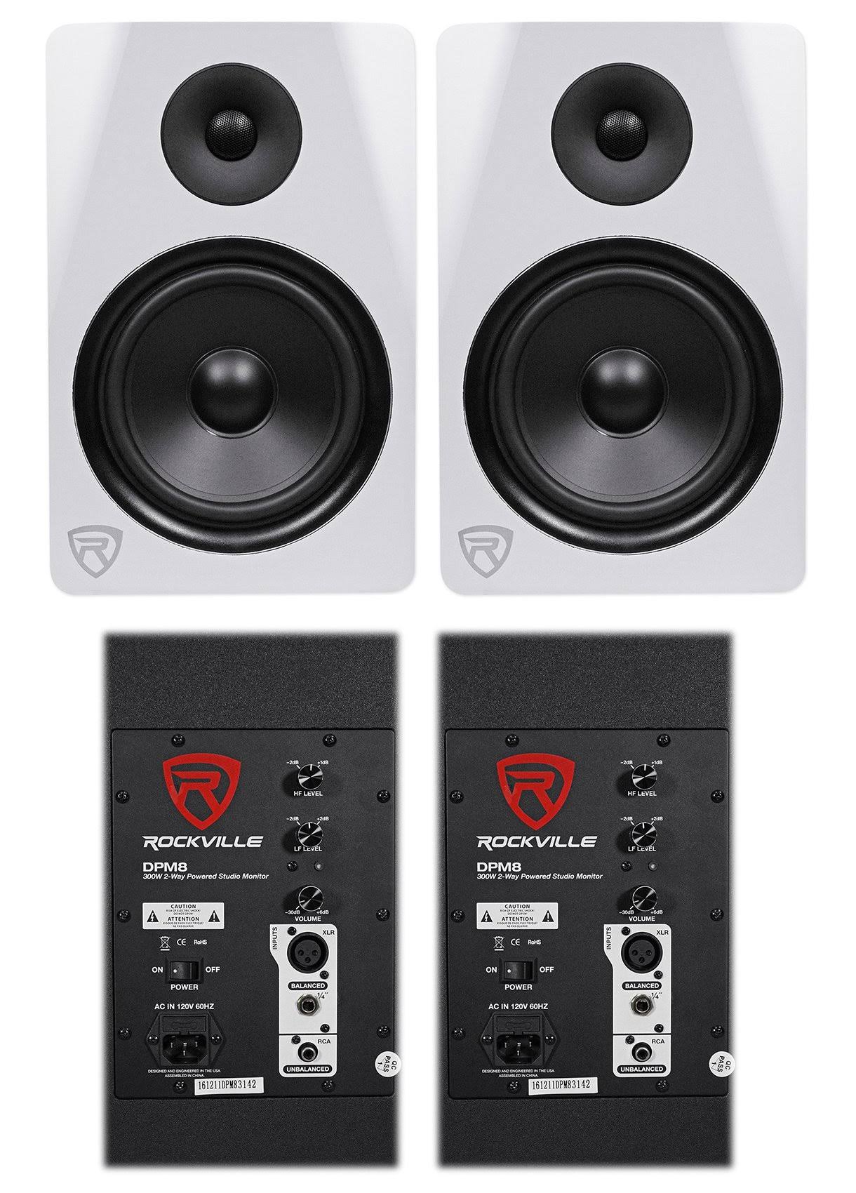 (2) Rockville DPM8W Dual Powered 8" 600 Watt Active Studio Monitor Speakers - Megean