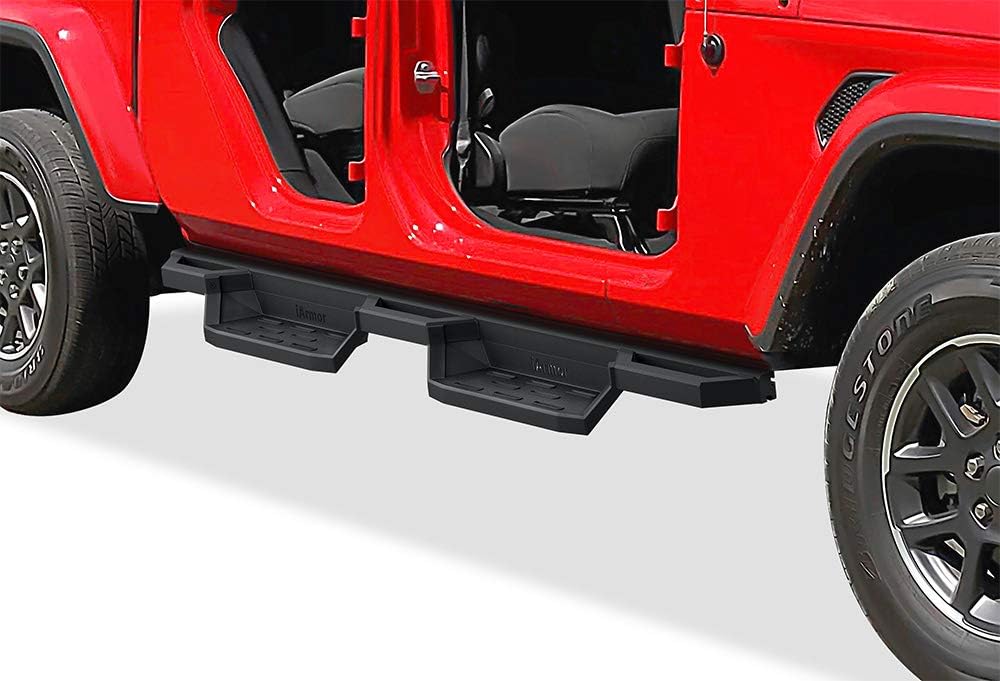 APS iArmor 6.5in Nerf Bars Drop Steps Square Tube Rocker Guards Compatible with Jeep Gladiator Crew Cab 20-22