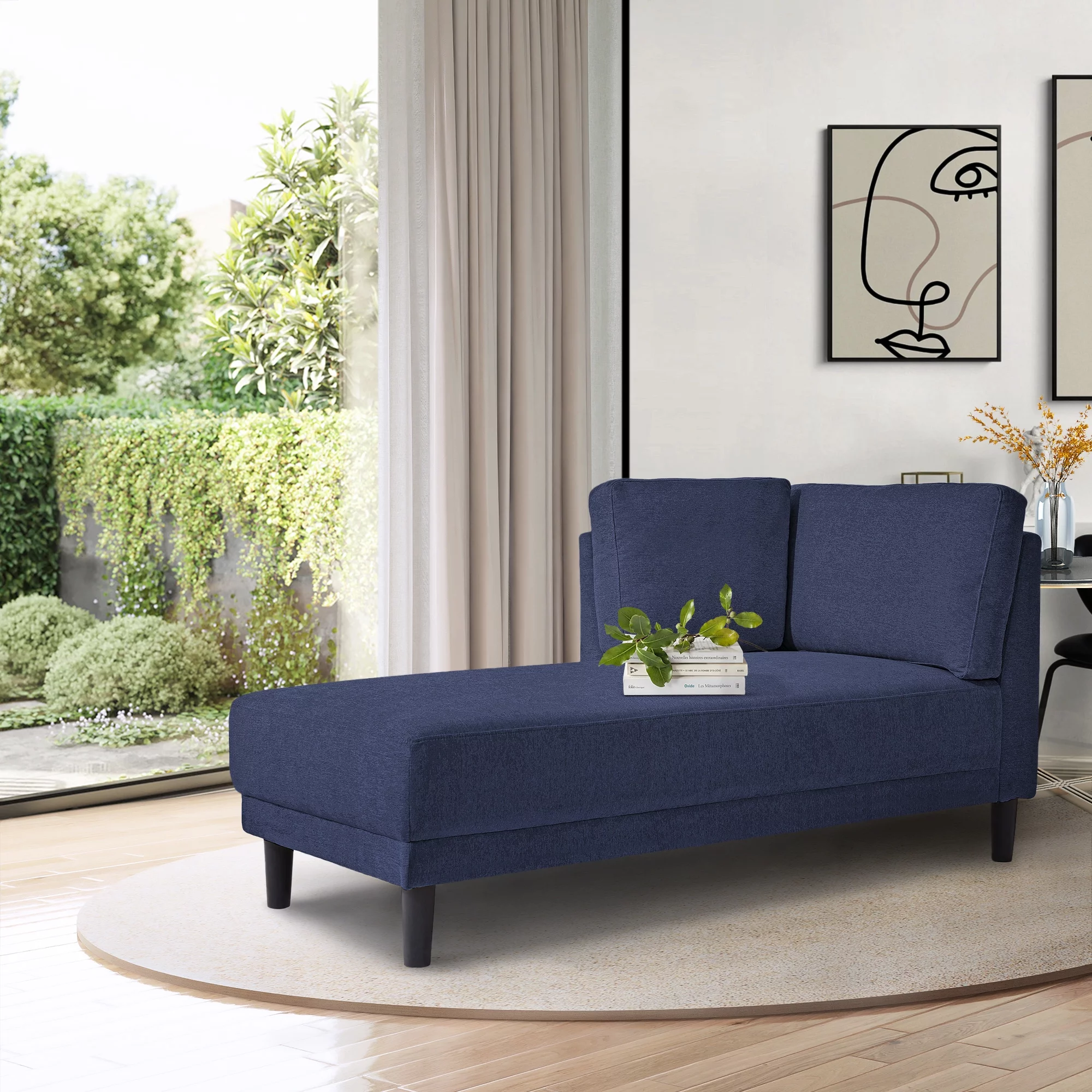 CoSoTower 65" Mid-Century Modern Fabric Corner Lounge Chair, Upholstered Indoor Chaise Lounge for Bedroom, Office, Small Living Room and Apartment
