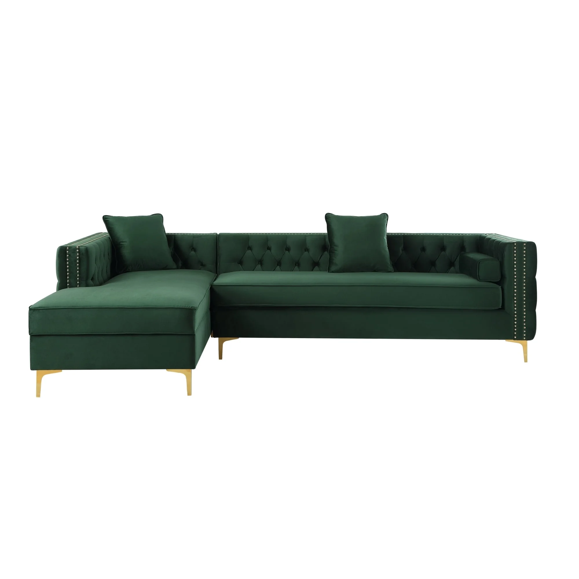 Inspired Home Dante Velvet Chaise Sectional Sofa Hunter Green Left Facing