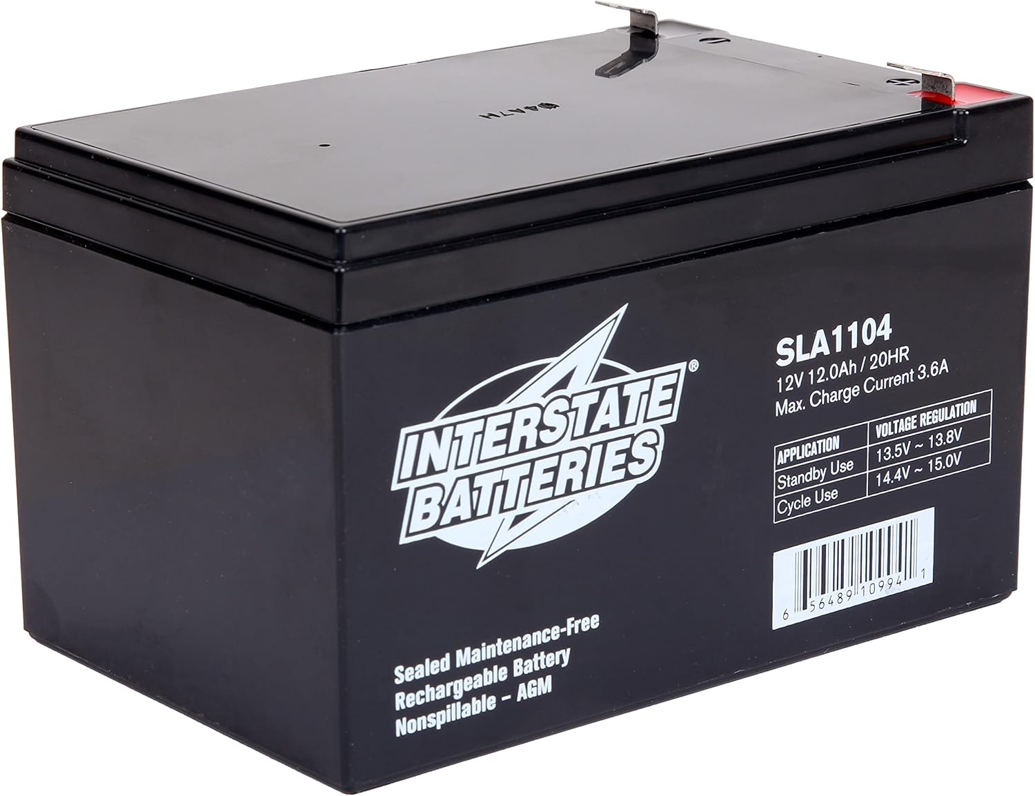 Interstate Batteries 12V 12Ah Battery (SLA1104) Sealed Lead Acid Rechargeable SLA AGM (F2 Terminal) Electric Fences, Generators