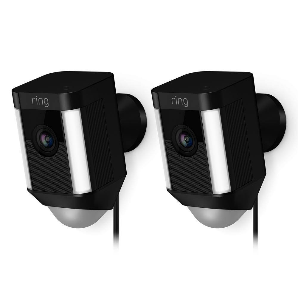 Ring Spotlight Cam Wired Outdoor Rectangle Security Camera, Black (2-Pack) - Megean