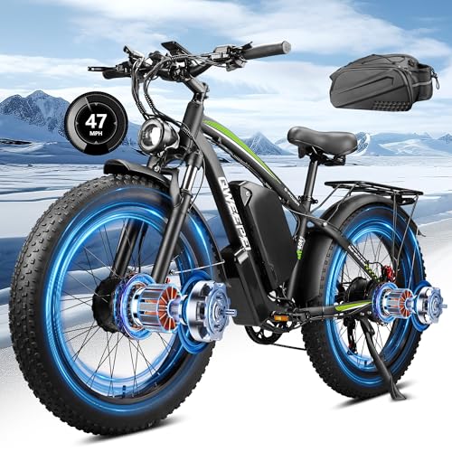 Peak 5000W 52V Dual Motor Ebike 40-47MPH 24 Inch Electric Bike for Adults 32AH Battery 100 Miles Long Range with Hydraulic Disc Brake Rear Bag