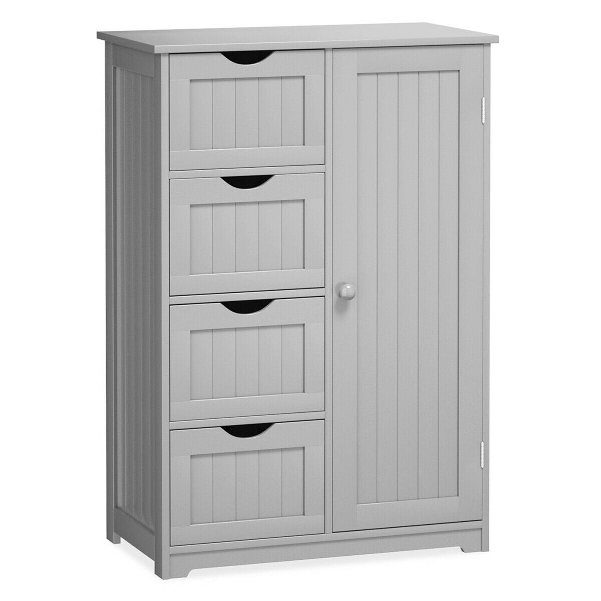 Gymax Wooden 4 Drawer Free Standing Bathroom Floor Cabinet Storage - Grey