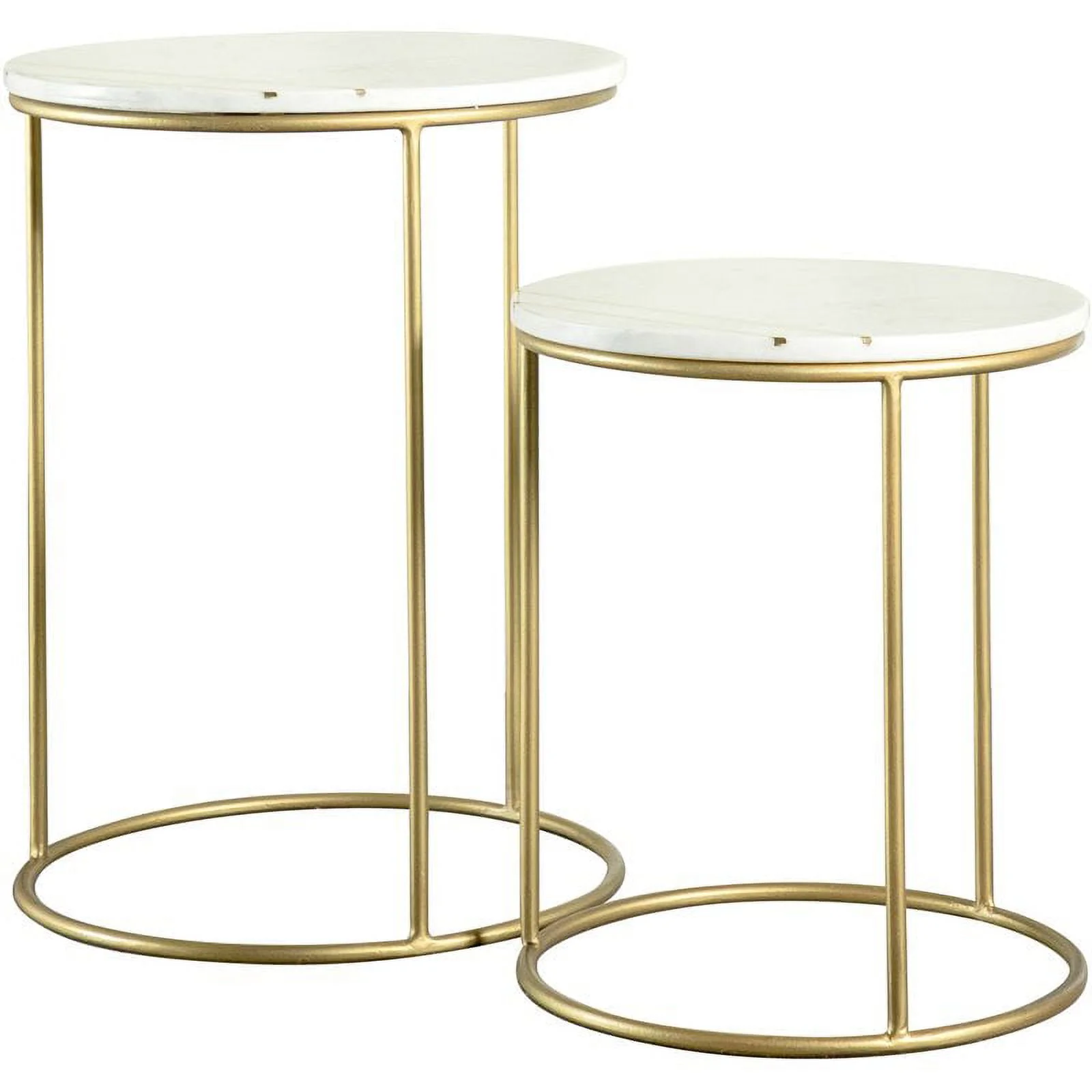Pemberly Row 2 Piece Round Marble Top Nesting Tables in White and Gold