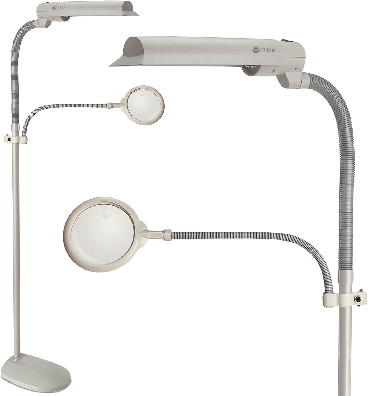 OttLite 18W EasyView Floor Lamp &ndash; Optical Grade Magnifier Attachment Arm, Flexible Neck & Shade, Modern Design for Crafting, Work, Office