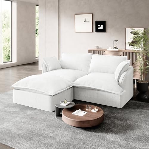 Cloud Modular Sectional Sofa,White 5 Seaters L Shape Down Fill Sectional Convertible Deep Seat Modular Couch with Ottoman