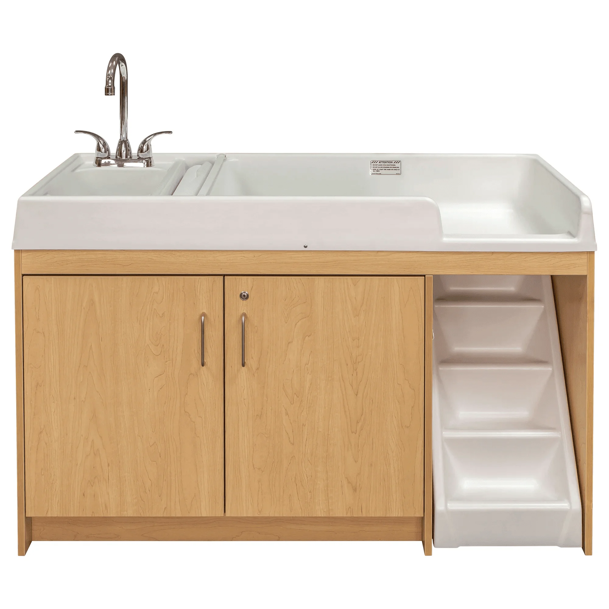 Tot Mate Walk-Up Baby Changing Table with Built-In Sink, Nursery Furniture, Laminated Wood, Maple