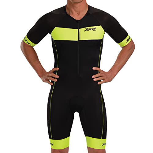 Zoot Men’s Core Tri Aero Racesuit, Short Sleeve Tri Suit, Swim Bike Run Chamois Pad, Pockets, UPF 50+ Quick Dry Fabric