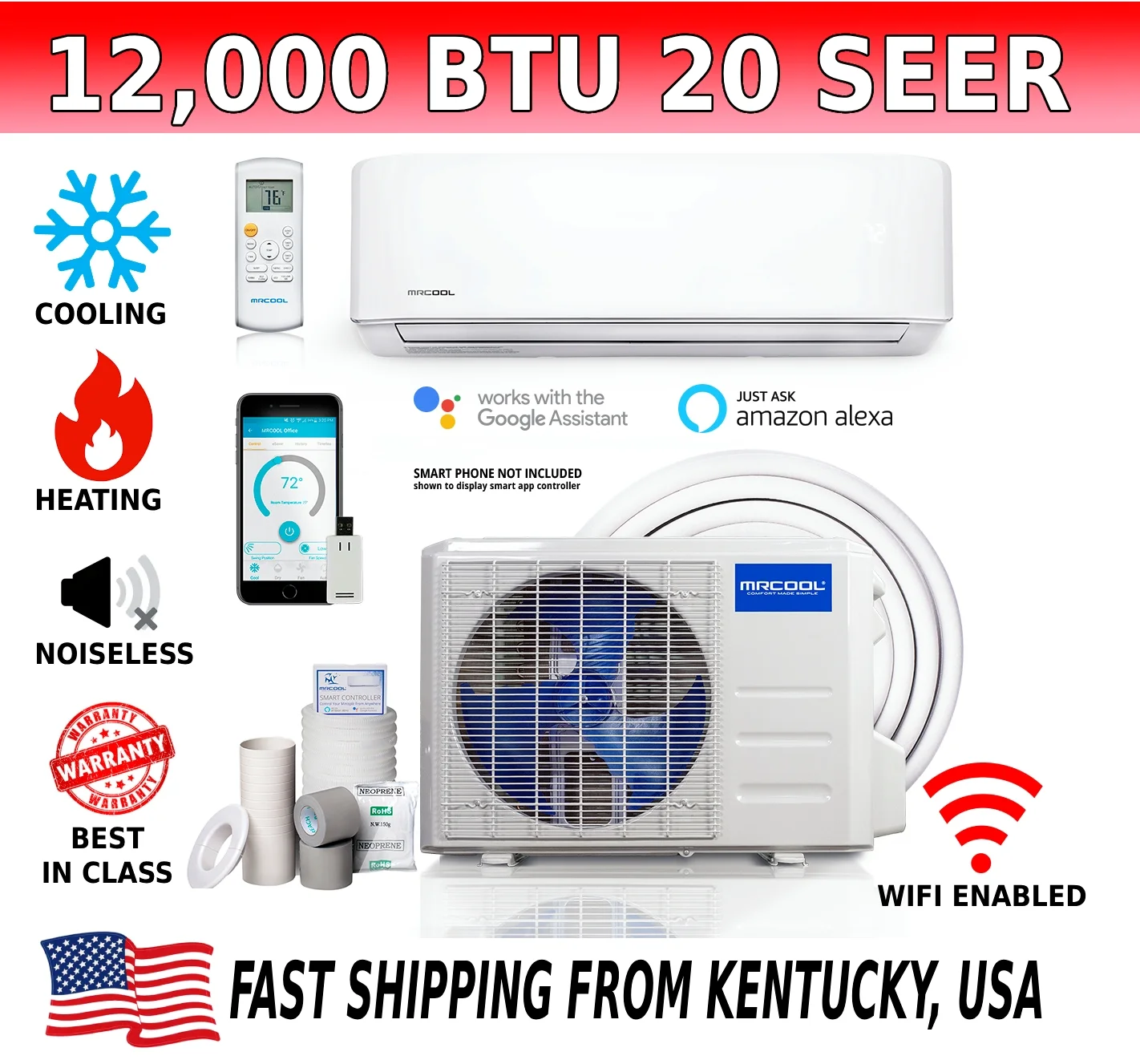 MRCOOL 12000 BTU Mini Split Air Conditioner and Heater 20 SEER Coverage up to 500 Sq. ft. - 115V - Radiant Selections