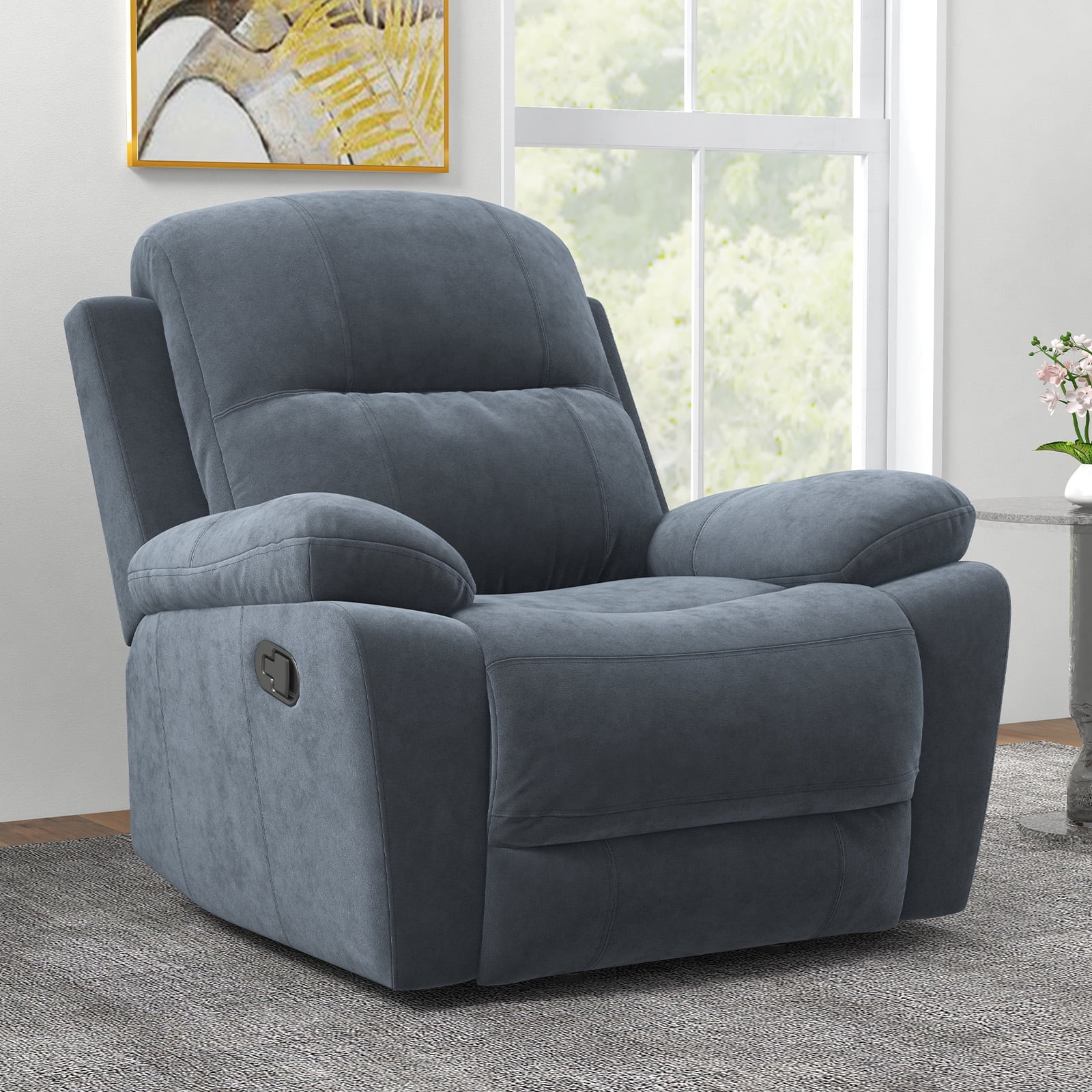 Bonzy Home Single Recliner Chairs for Living Room Overstuffed Breathable Fabric Reclining Chair Manual Sofas, Gray