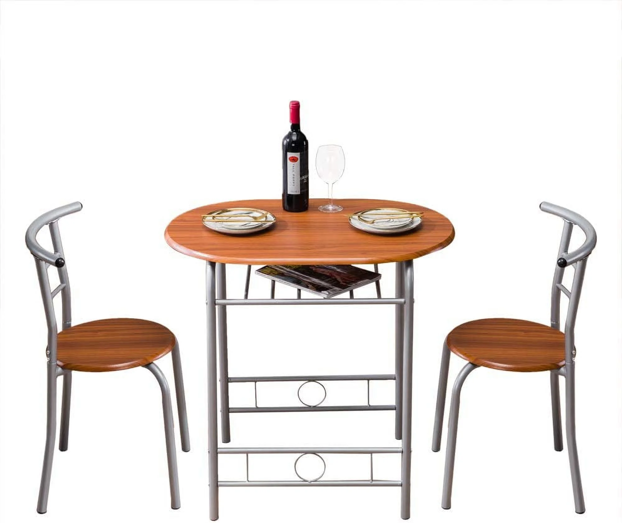 KHBIULIFE 3 Piece Dining Set  Compact 2 Chairs and Table Set with Metal Frame and   Bistro Pub Breakfast Space Saving for Apartment and Kitchen