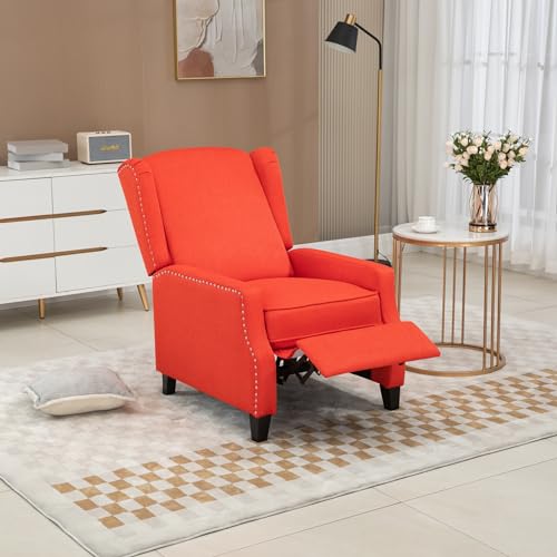 Adjustable Wingback Recliner Chair, Push Back Recliner Sofa Chair with Adjustable Back and Footrest, Stylish Small Reclining Armchair for Living Room