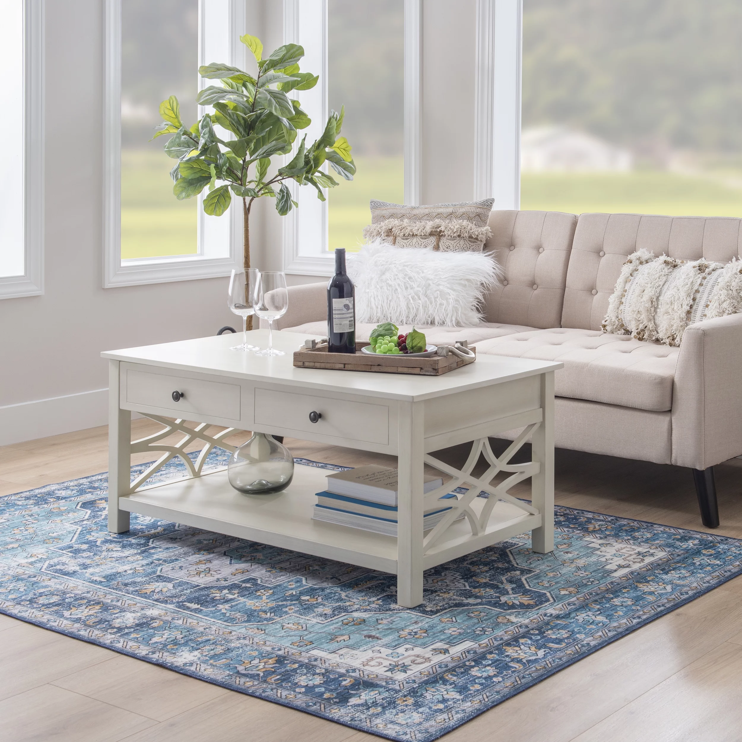 Linon Walton 2-Drawer Lift-Top Coffee Table, White