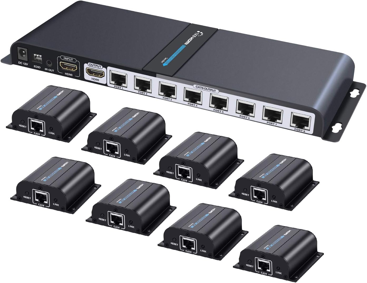 TNP HDMI Extender Splitter over Ethernet Cat6/Cat7 Cable w/ IR Remote Control Extension Support