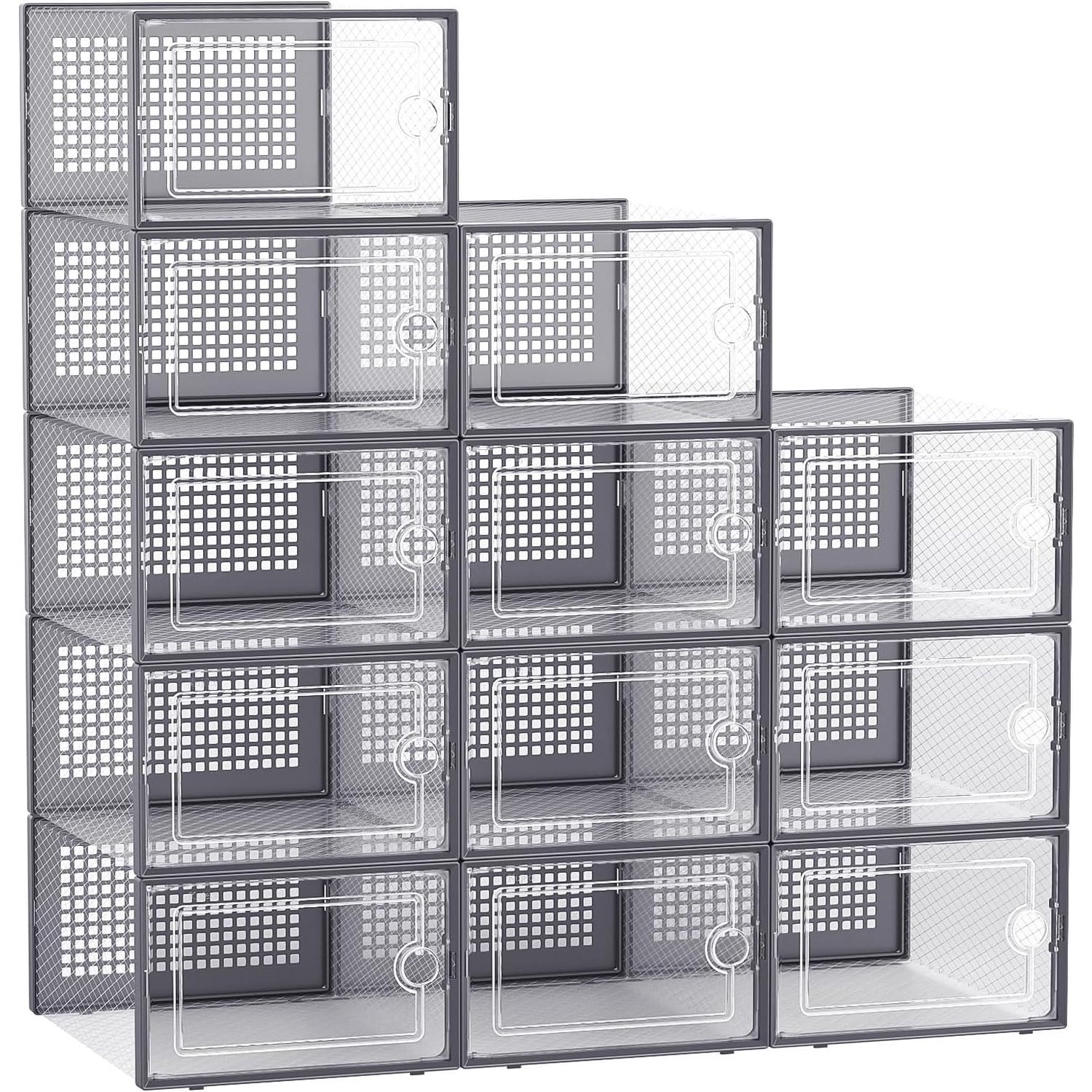Large Shoe Organizers Storage Boxes for Closet, 12 Pack Clear Plastic Stackable Storage Bins with Lids, Under Bed Shoe Containers for Entryway