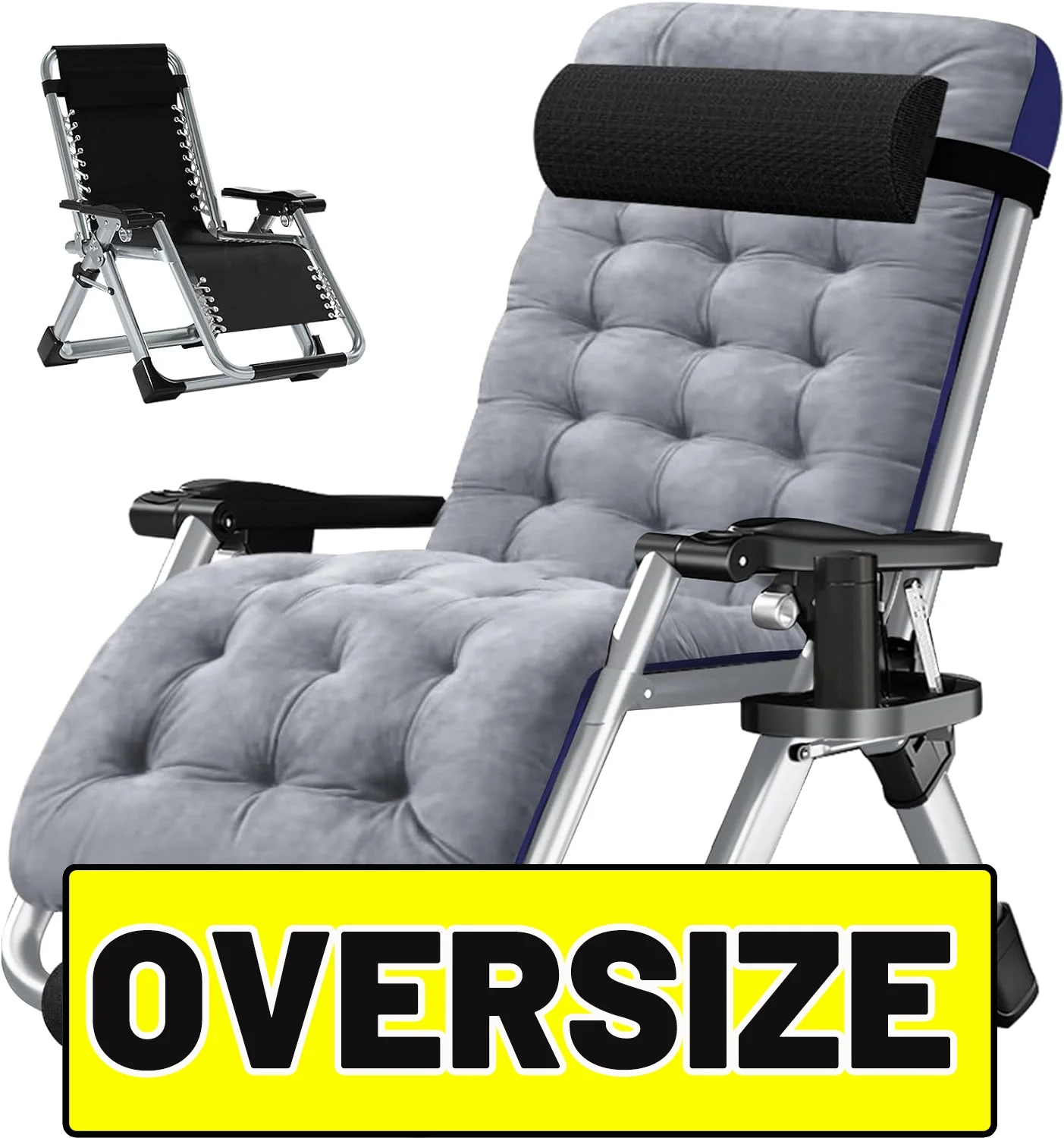 Slsy XL Zero Gravity Chair, Oversized XL Folding Reclining Lounge Chair with Removable Cushion & Tray for Indoor and Outdoor