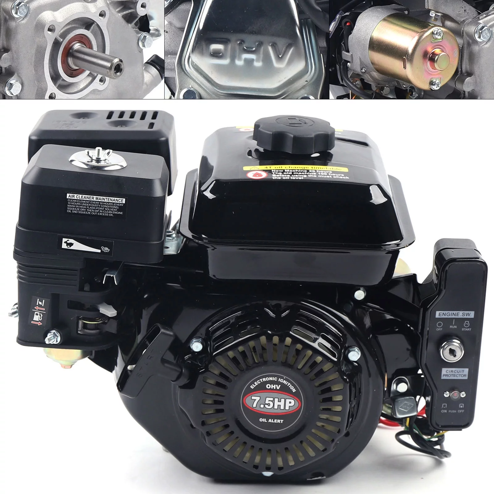 Miumaeov 7.5HP Go Kart Engine 212cc 4 Stroke Gas Engine Electric Start Horizontal Engine OHV Gasoline Air Cooling for Lawnmower Scarifier Go Kart
