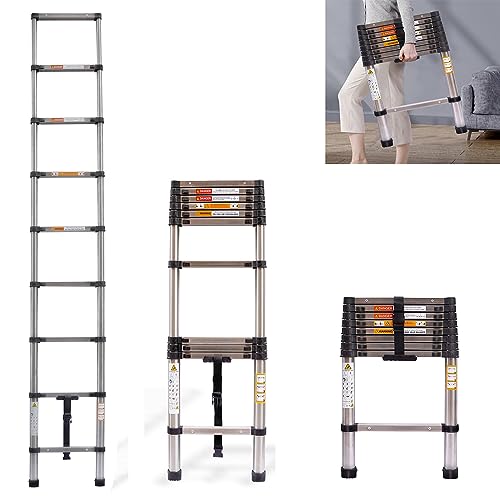 Telescoping Ladder 20FT Compact Extension Ladder with 2 Detachable Roof Hooks Aluminum Lightweight Collapsible Ladder for Home, RV