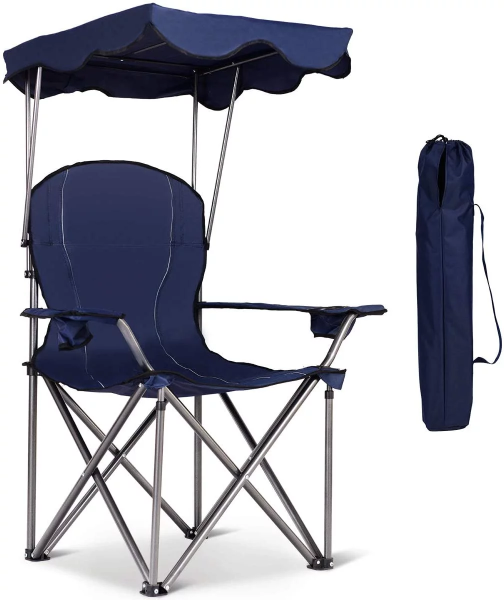 FETON Beach Chair with Canopy Shade, Folding Lawn Chair with Umbrella Cup Holder & Carry Bag