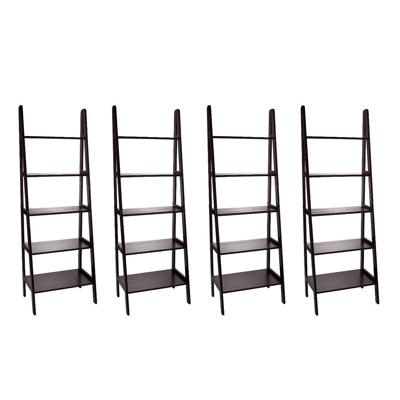 Casual Home 5-Shelf Ladder Bookcase Espresso Pack of 4
