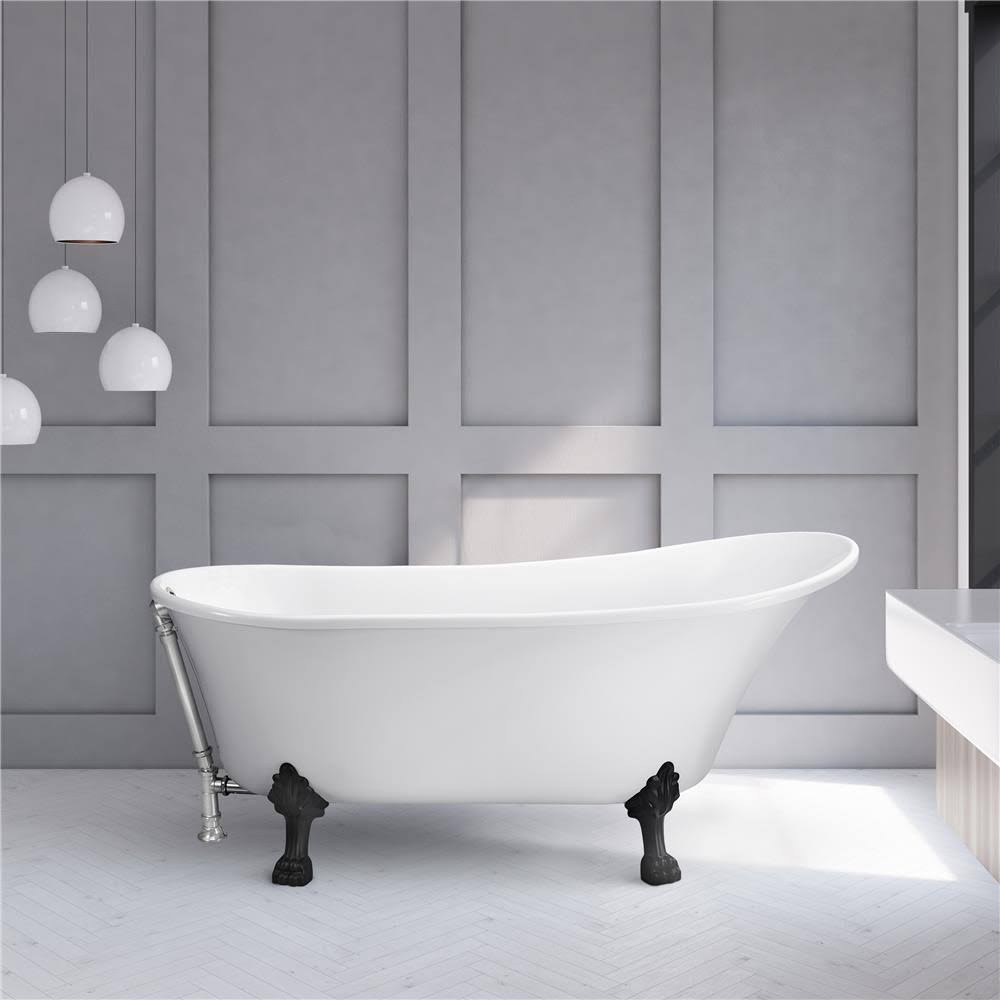59 inch Streamline N341BL-CH Soaking Clawfoot Tub with External Drain, White