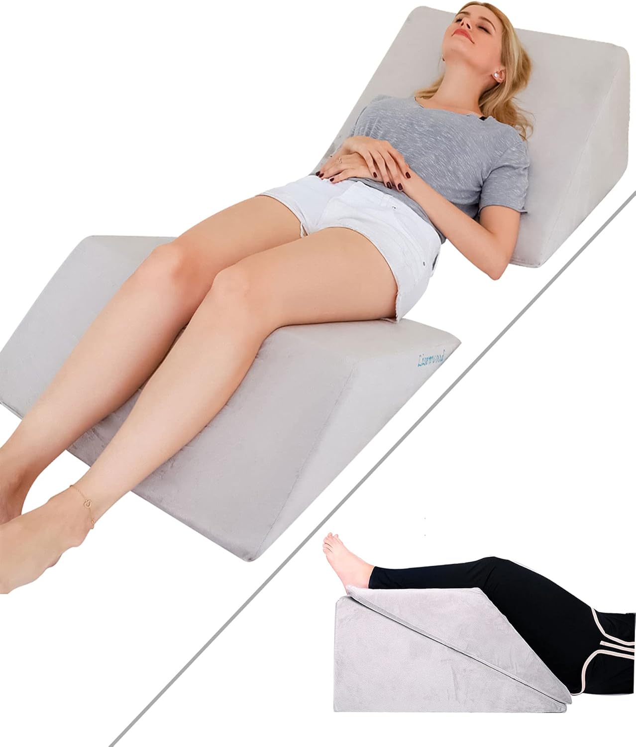 Lisenwood Foam Bed Wedge Pillow Set - Reading Pillow & Back Support Wedge Pillow for Sleeping - 2 Separated Sit Up Pillows for Bed