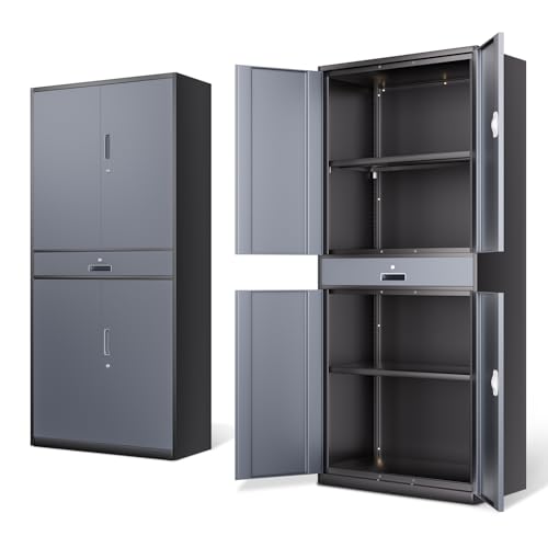 DNA MOTORING 71'' Metal Storage Cabinet, Locking Tool Cabinet with 1 Drawer and Adjustable Shelves, Lockable Heavy Duty Metal Locker for Garage