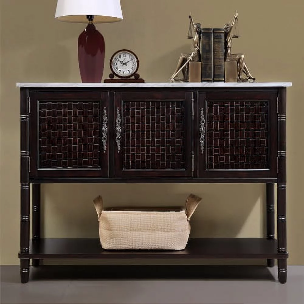 Entryway Table with artificial stone look tabletop , 47'' Farmhouse & Modern Console Table with Storage