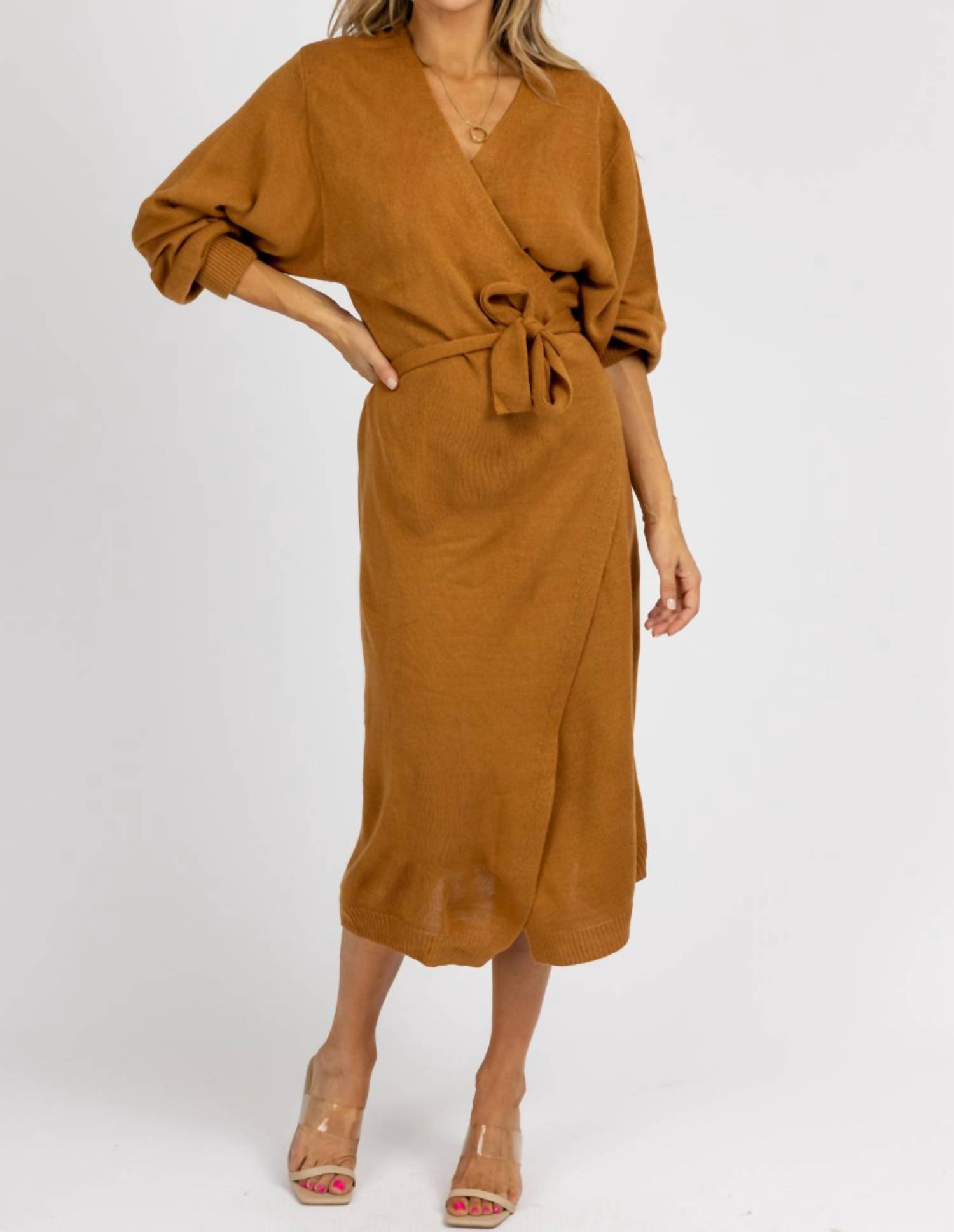 MABLE Knit Wrap Sweater Midi Dress