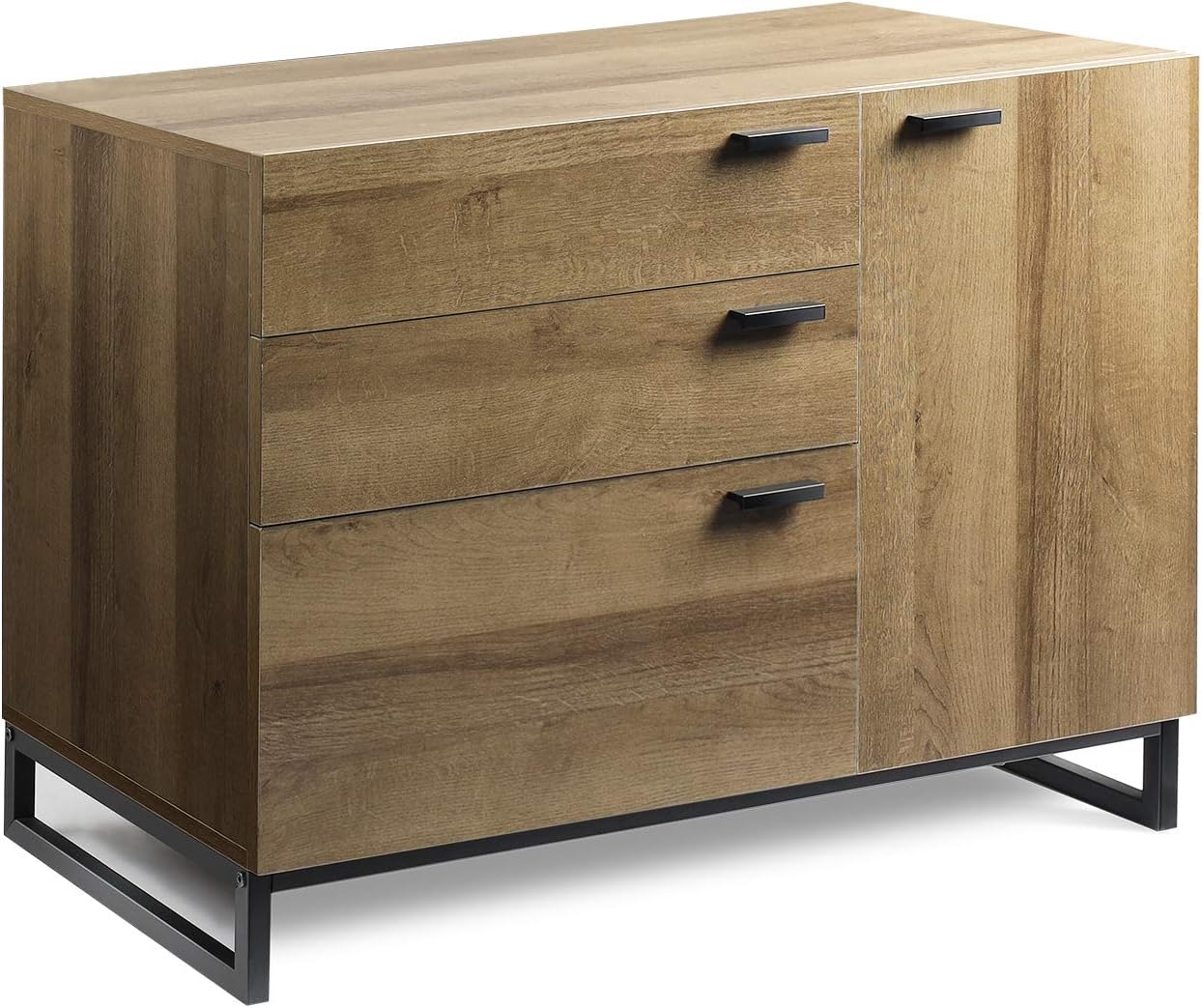 WLIVE 3 Drawer Dresser, Wide Chest of Drawers with 1 Side Door, Wood Storage Cabinet with Sturdy Metal Frame for Bedroom & Living Room, Gray Oak