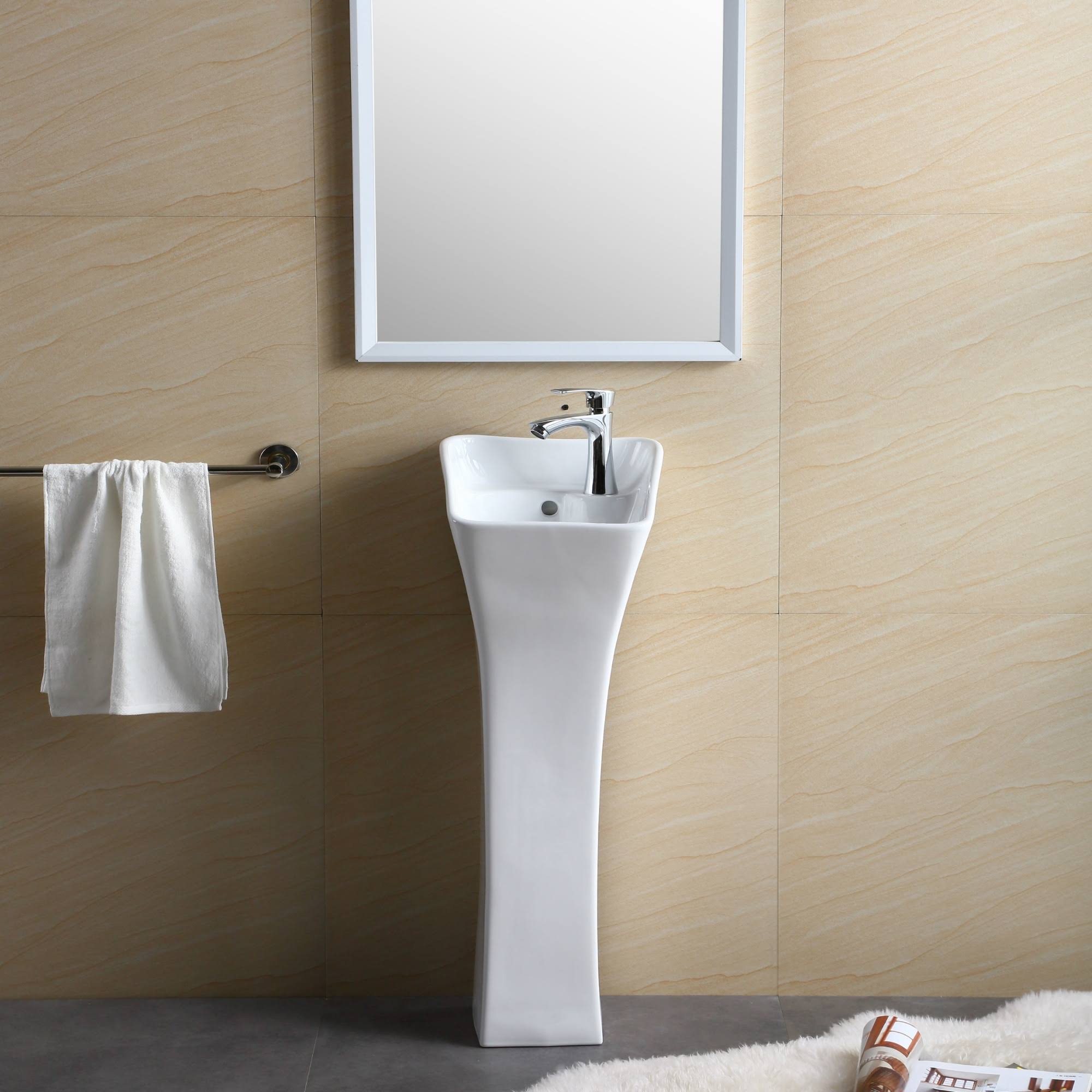 Fine Fixtures Vitreous China Rectangular Pedestal Bathroom Sink, White