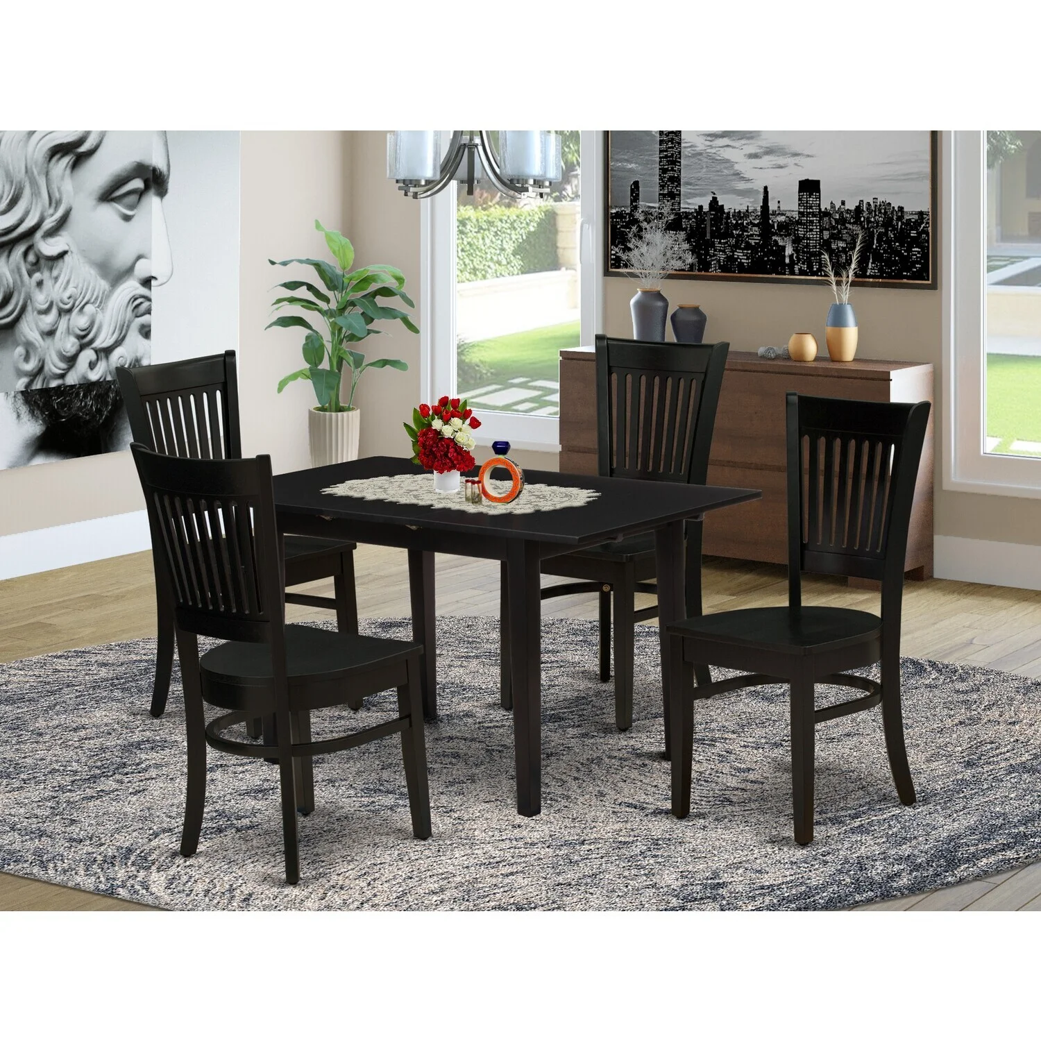 HomeStock Handmade Home 5-Piece Wood Dinette Set4 Wood Dining Chairs With Slatted Back And Wooden Seat And Small Butterfly Leaf Dining Table With