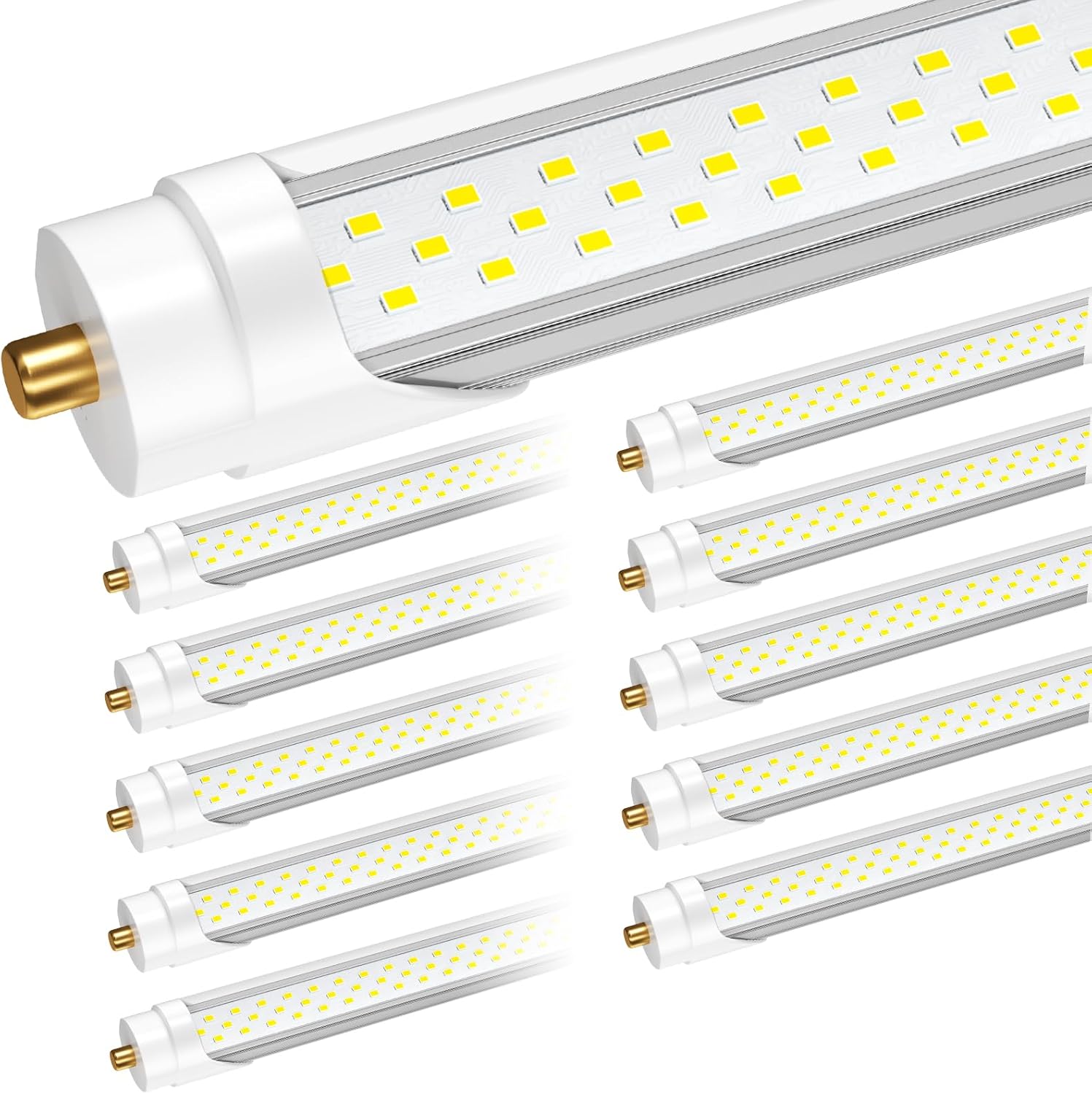 8ft Led Bulbs, T8 8 foot Led Bulb for T12 Fluorescent Replacement, 72W 9000lm 8' Led Tubes 96" FA8 Single Pin, Three Rows of lamp Beads
