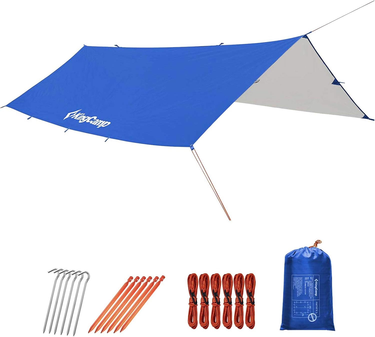 KingCamp Camping Tarp 10ft/13ft Oversize Tarp for Camping Lightweight Tearproof Hammock Rain Fly Waterproof Tarp with Silver Coating UPF50+ UV