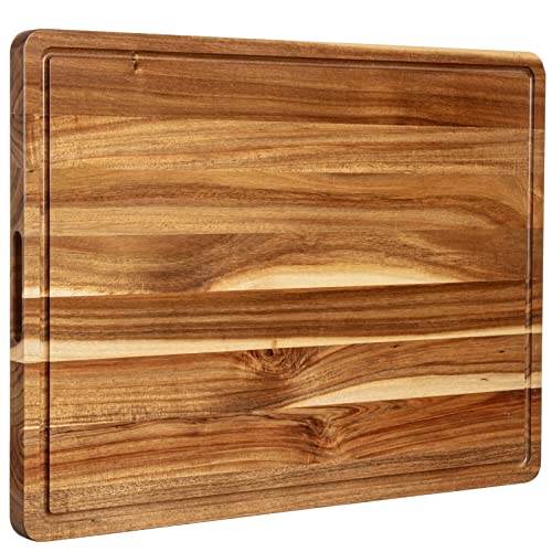 Extra Large Acacia Wood Cutting Board, 24x18 Inch Large Butcher Block Chopping Board with Handle and Juice Groove, Carving Board for Turkey, Meat