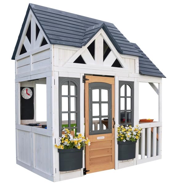KidKraft Lantana Lane Outdoor Wooden Playhouse with Kitchen and Flap Door