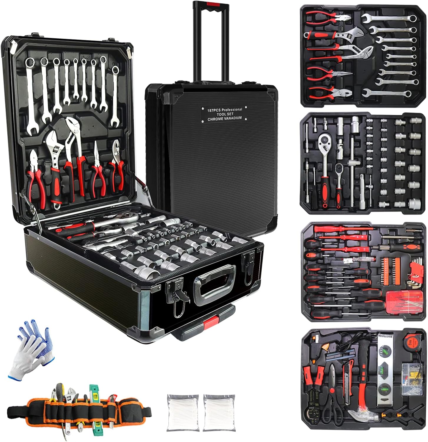 Tool Set with Tool Box, Household Tool Kit, General Home/Auto Repair Tool Set, Storage Case Socket Wrench Sets for Home Maintenance