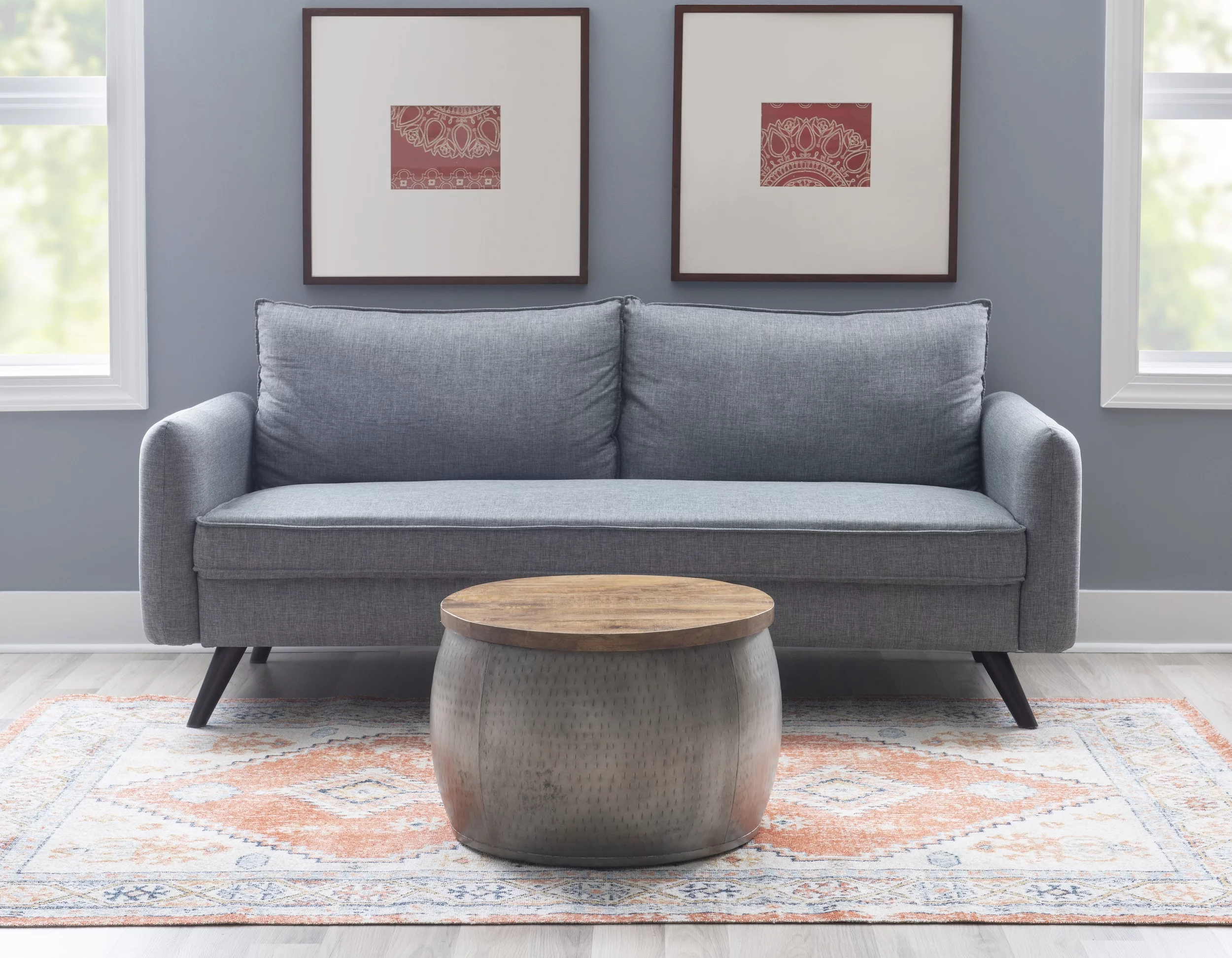 Powell Wesmar Metal Indoor Drum Accent Table with Storage, 16" Tall, Pewter