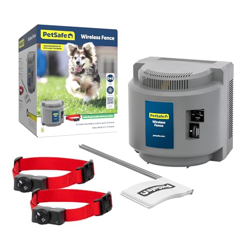 PetSafe Original Wireless Electric Fence for Dogs, Portable for Travel Covers Up to 1/2 Acre, Waterproof Collar for Pets 8lb+ with Tone/Static (Gray)