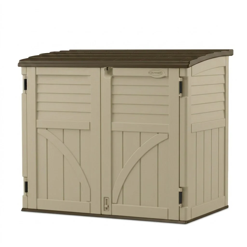Suncast 34 Cu Ft Horizontal Resin Storage Shed - Outdoor Storage Shed with Floor Included, Lockable, Weatherproof, Fits Small