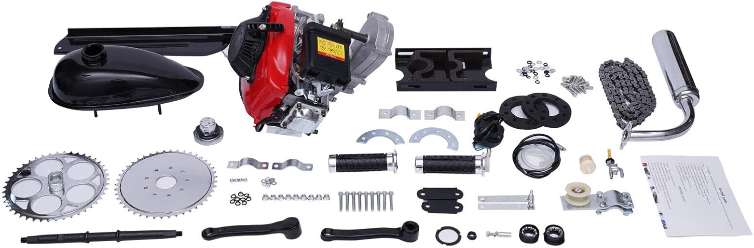 Bicycle Engine Motor Kit,49cc 4-Stroke Cycle Motor Kit Gas Kit Electric Bike Petrol Gas Bike Engine, Single Cylinder Low Noise Vibration Damping