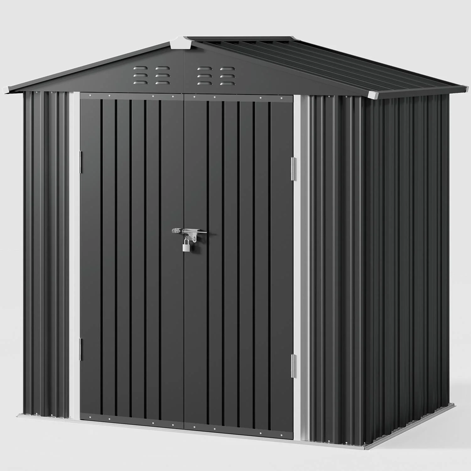 6' x 4' Outdoor Storage Shed with Base Frame, Lofka Anti-Corrosion Metal Garden Shed, Dark Gray