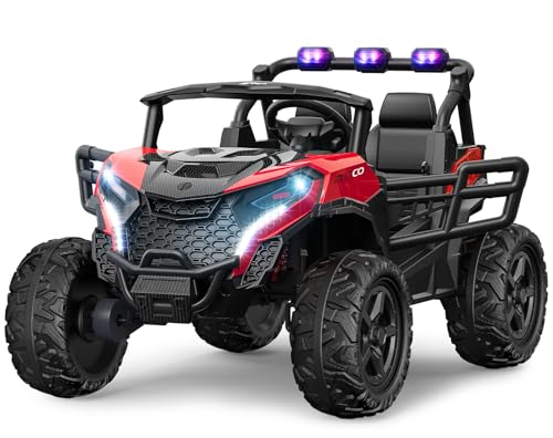 24V 2 Seater Ride on Car Truck, 4x200W, EVA Tires, 4WD/2WD, Rainbow Lights, Remote Control, Shock Absorbers, Bluetooth