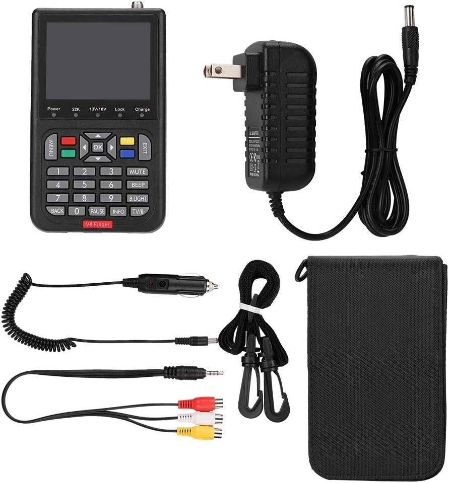 ASHATA 110-240V V8 Satellite Finder HD DVB-S Satellite Finder MPEG-2 MPEG-4 Locator Satellite Signal Meter TV Receiver for Home, Wilderness